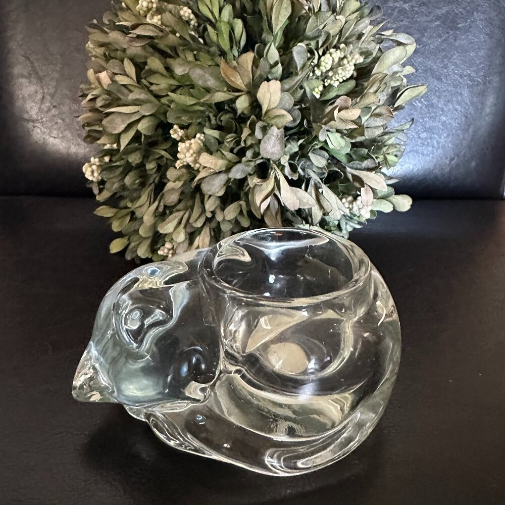 Clear glass Sleeping Kitty Cat Votive-Tea Light Holder Vintage Indiana Glass Co